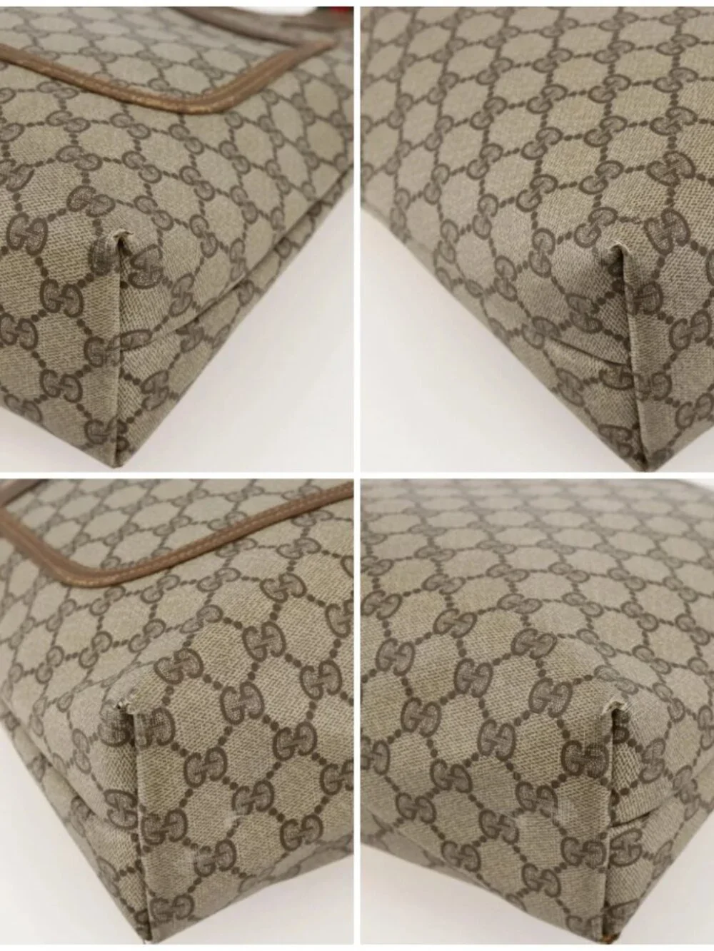 GUCCI GG Supreme Web Sherry Line Tote Bag PVC Beige Red 120 02 003 Auth 175605